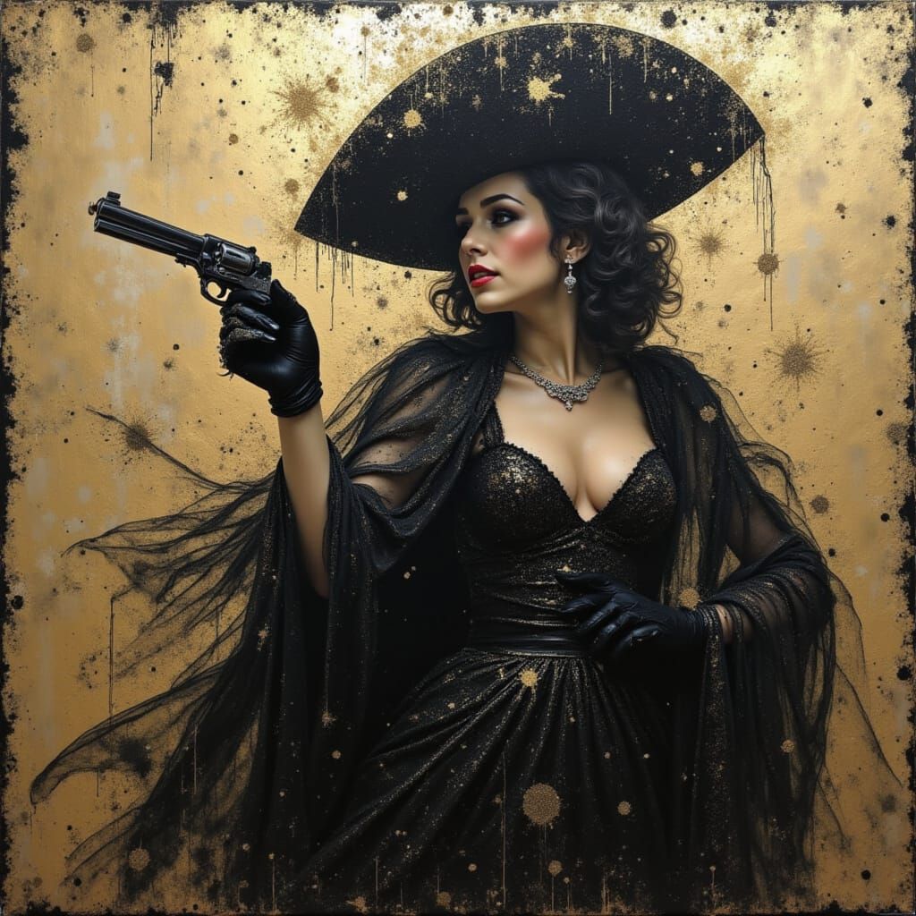 distressed silver and gold image of Maureen O'Sullivan as Jane of the Jungle wearing Skins and furs distressed image of a 17th century highw...