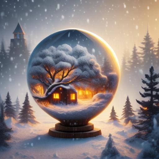 Surreal Winter Wonderland: Cozy Cabin Within a Walnut Tree