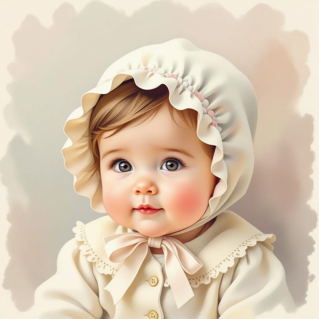 Baby in Bonnet with Gentle Pastel Colors