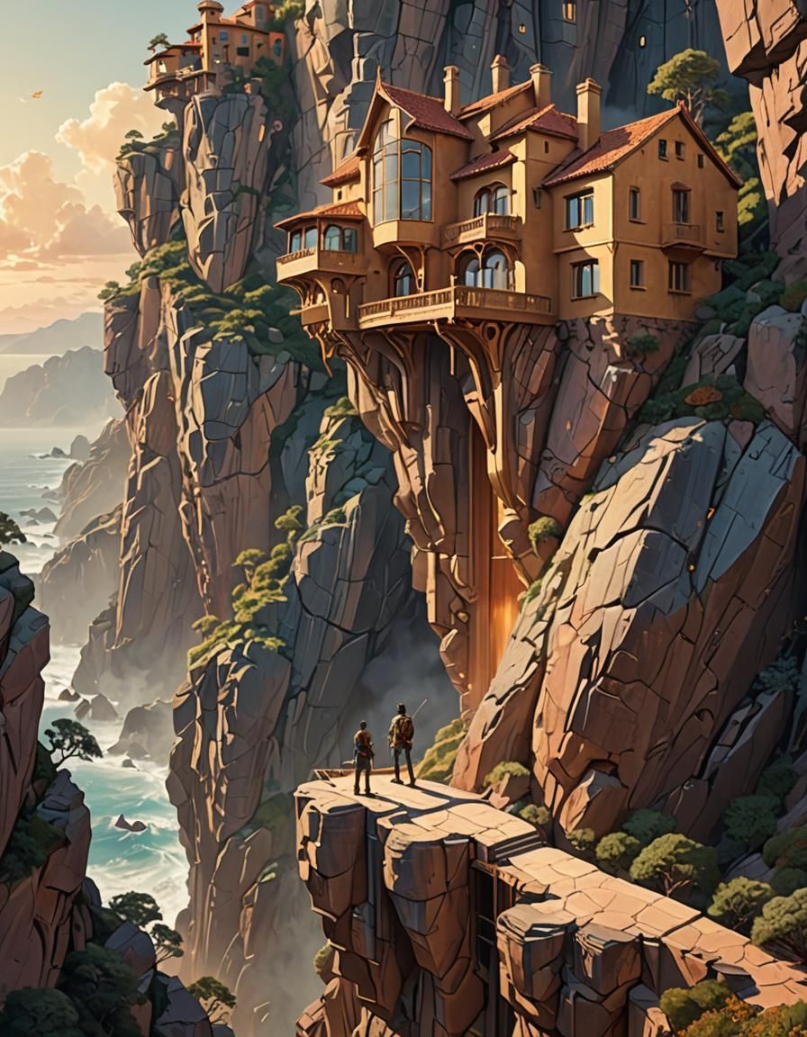 Cliffside Warrior in Surrealist RPG Matte Painting