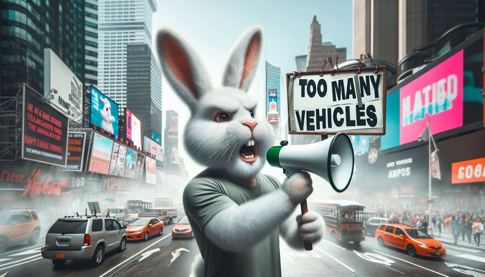 environmental activist bunny against smog in NYC