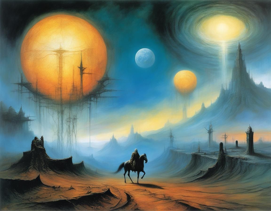 Dark Fantasy Horror Landscape in Surrealist Style