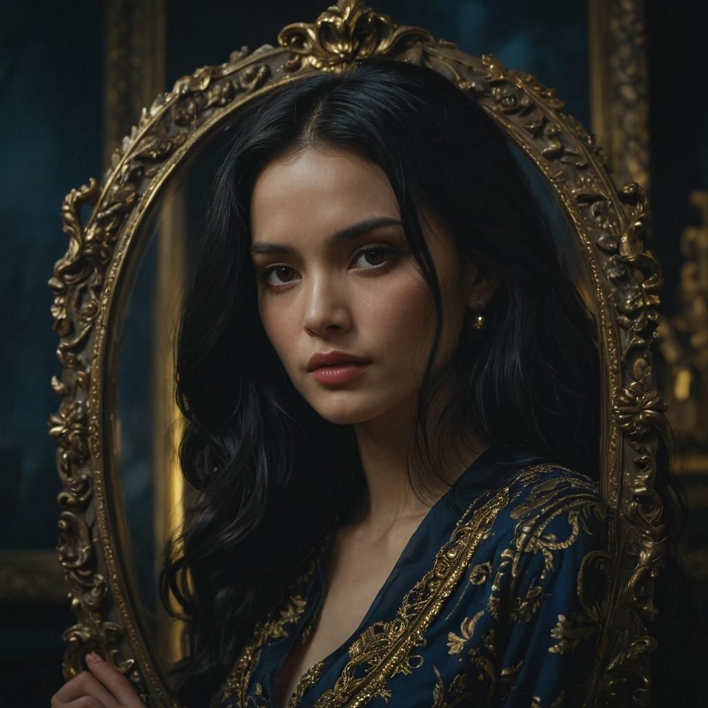 Cinematic Portrait of Woman in Gold Frame