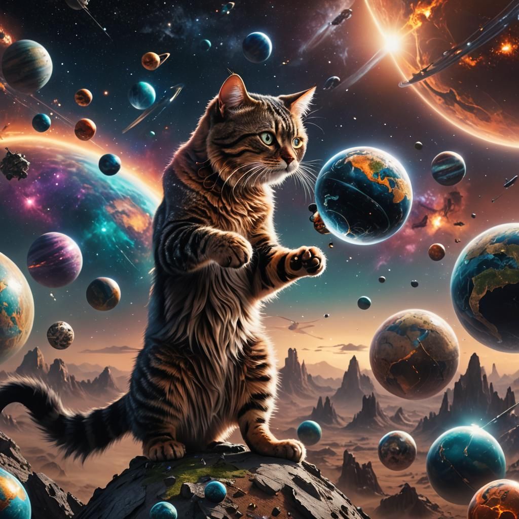 galactic cat playing with planet ball - AI Generated Artwork ...