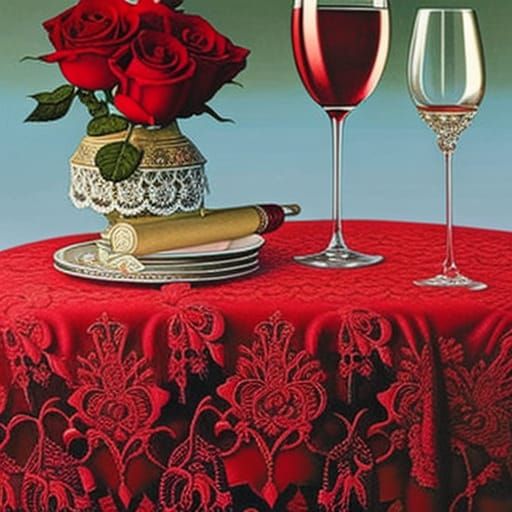 colored pencil storybook illustration of intricately detailed Dark red