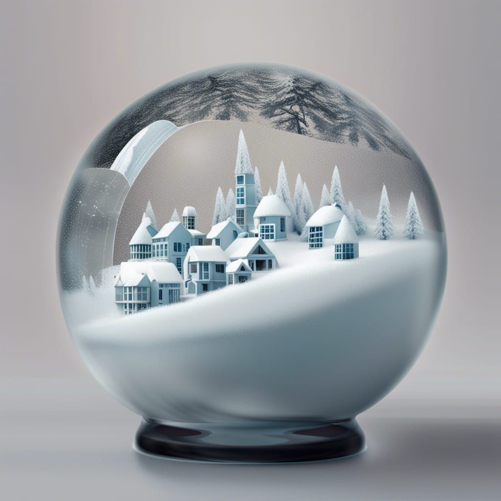 Snow village inside a glass sphere