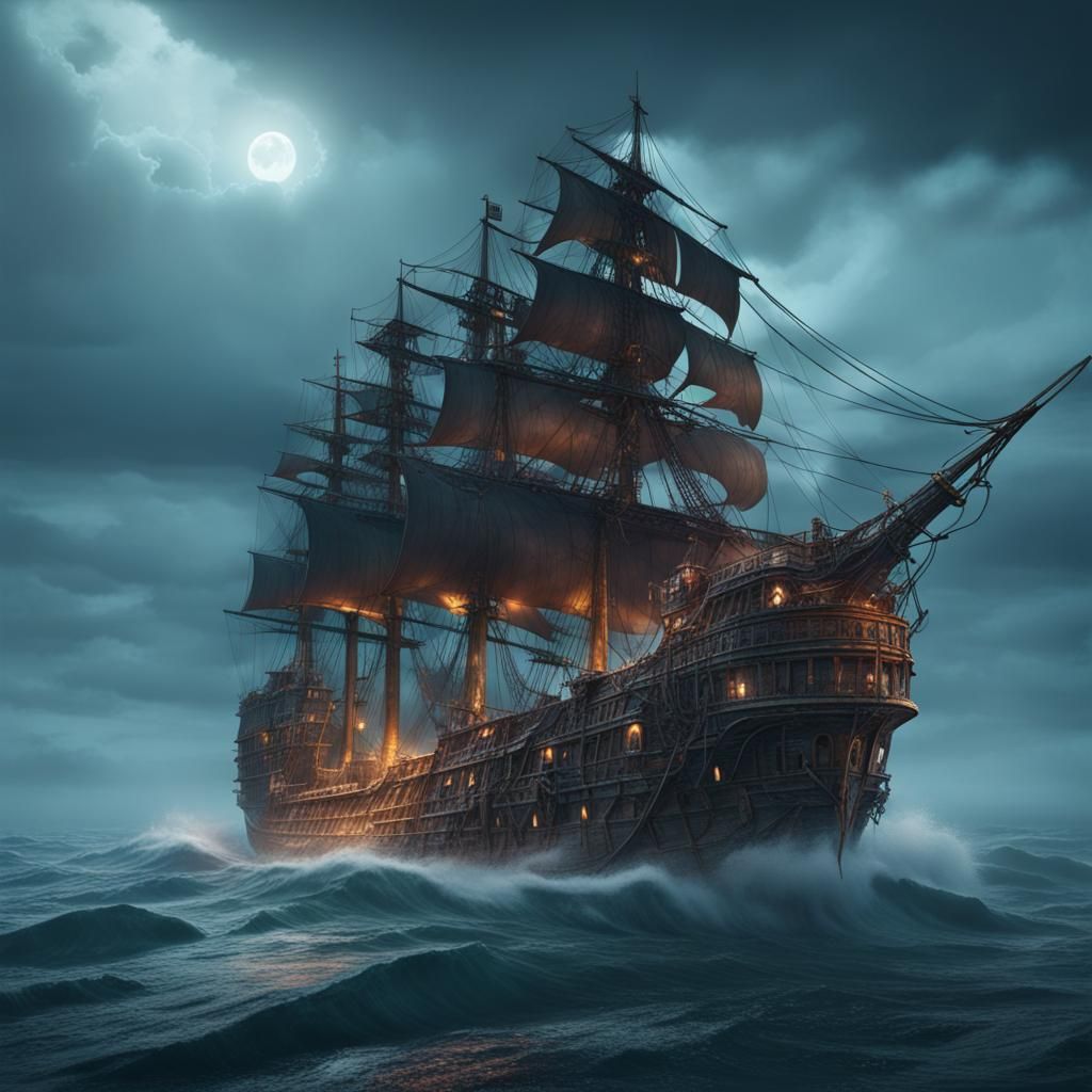 ghost ship at sea - AI Generated Artwork - NightCafe Creator