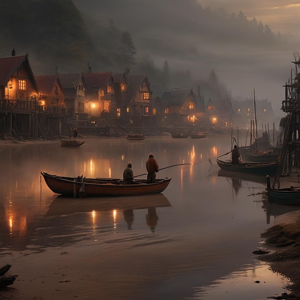 landscape, medieval, a small, tightknit fishing village, sandy