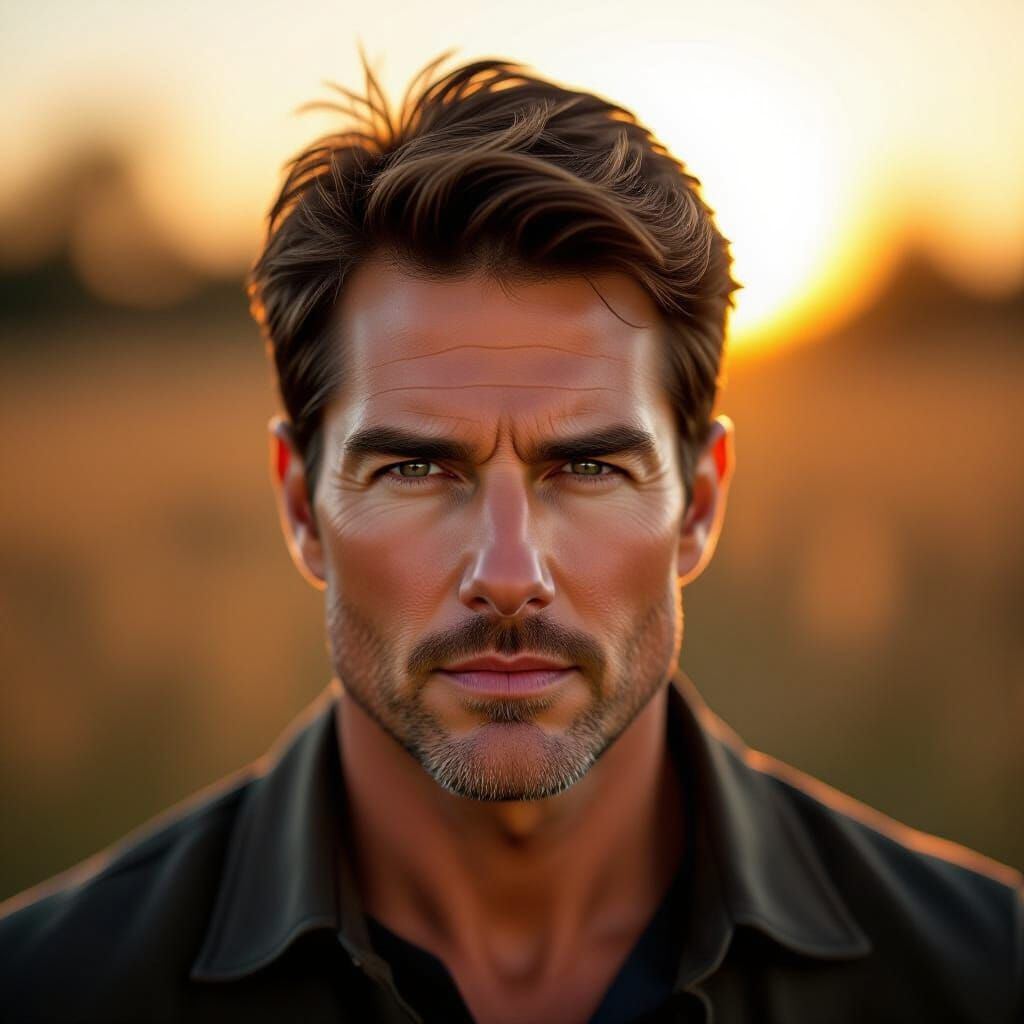 Tom Cruise Cinematic Portrait in Golden Hour Light