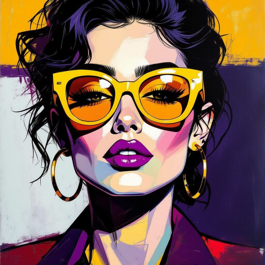 Abstract Portrait with Yellow Glasses and Purple Lips