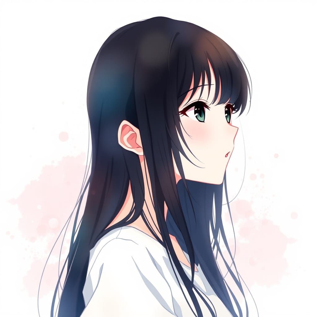 Anime Girl in Whimsical Watercolor Landscape