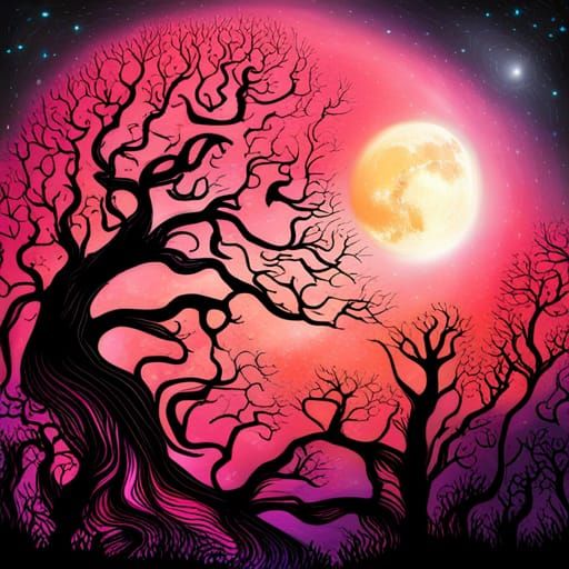 Trees in Pink Moonlight