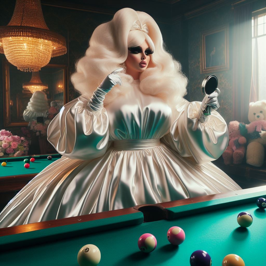 Satin Wonderland of Sissy Dresses and Wigs and Gloves and Makeup Mirrors. Poofy Extravagant Ultra Femme Drag Queen Homos...