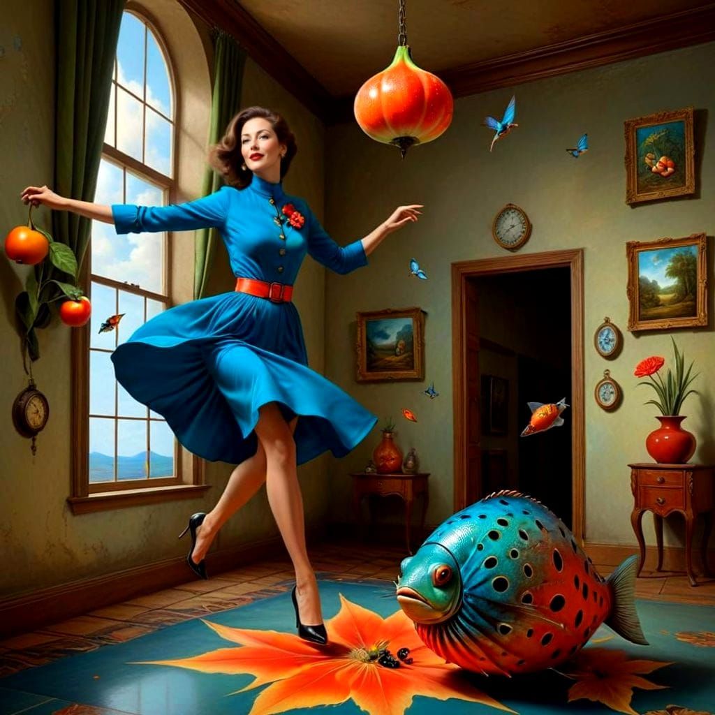 Elegant Lady in Vibrant Surrealistic Scene