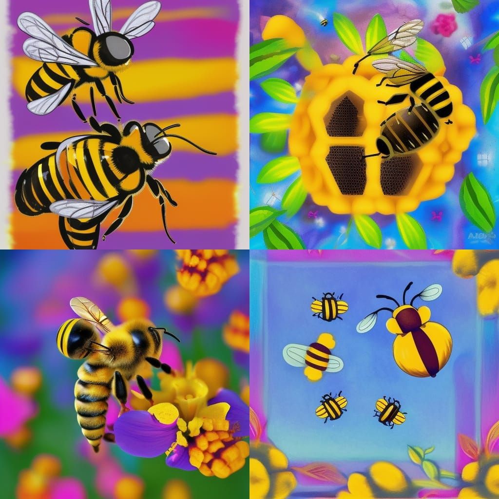 Bee in honey and colorful magic land