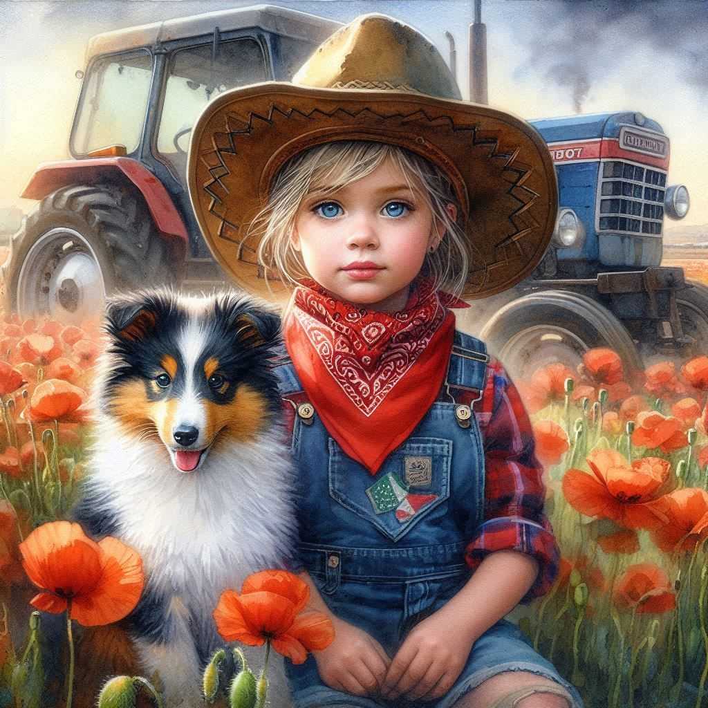 Friendship on the Farm: Little girl and her Sheltie