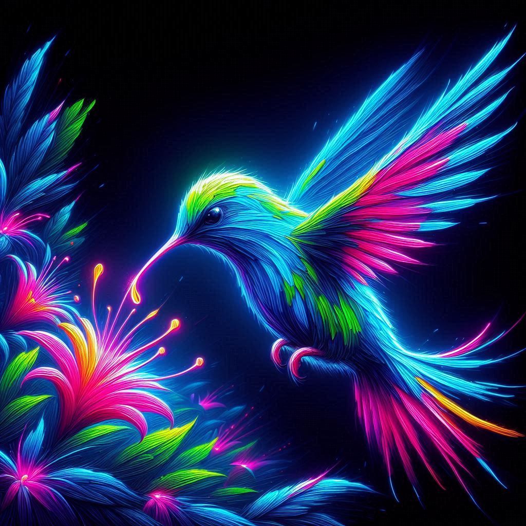 Radiant Hummingbird in a Floral Burst