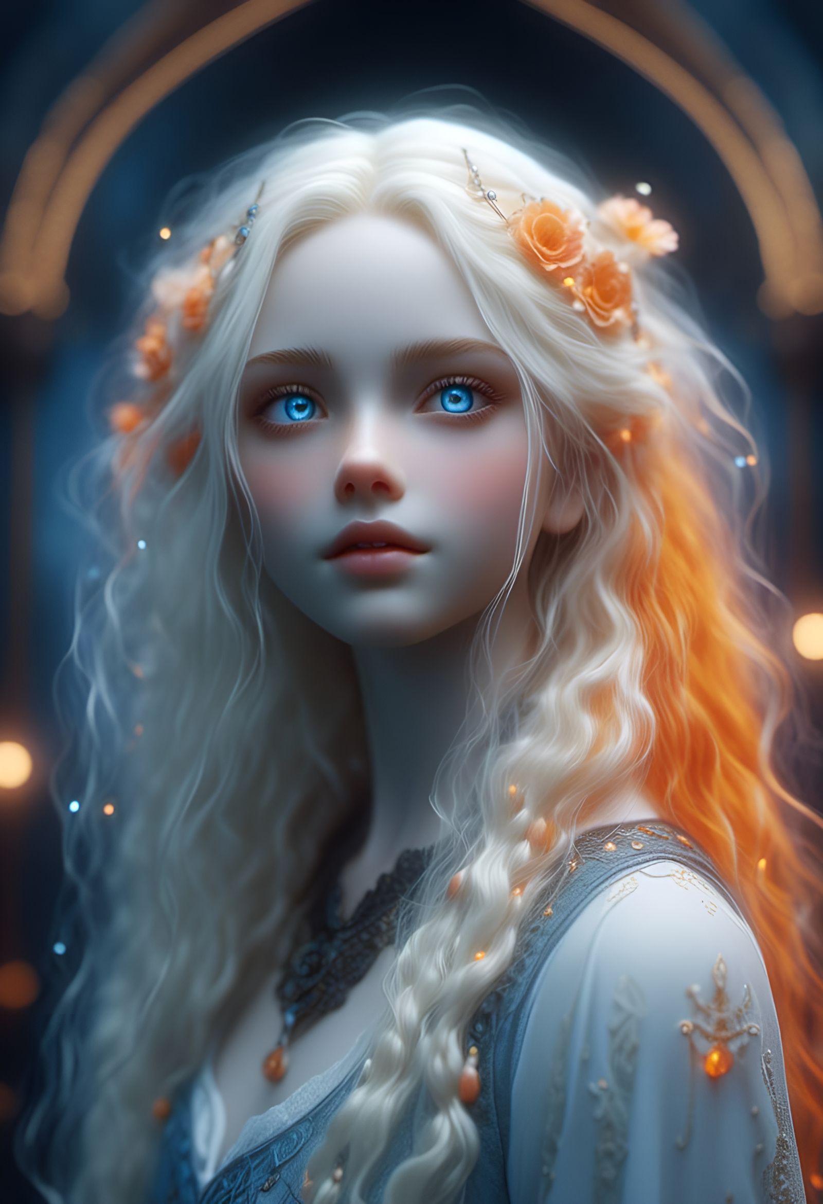 lora:Portrait Enhance:1.0> Luna lovegood, young ghostly girl with a gentle,  calming presence. blue watery eyes, ethereal form emits a soft... - AI  Generated Artwork - NightCafe Creator