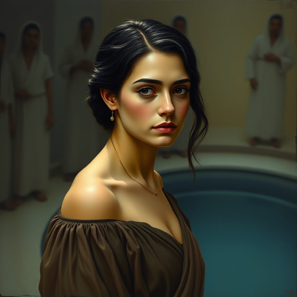 Ethereal Woman by Sacred Pool, Figurative Style