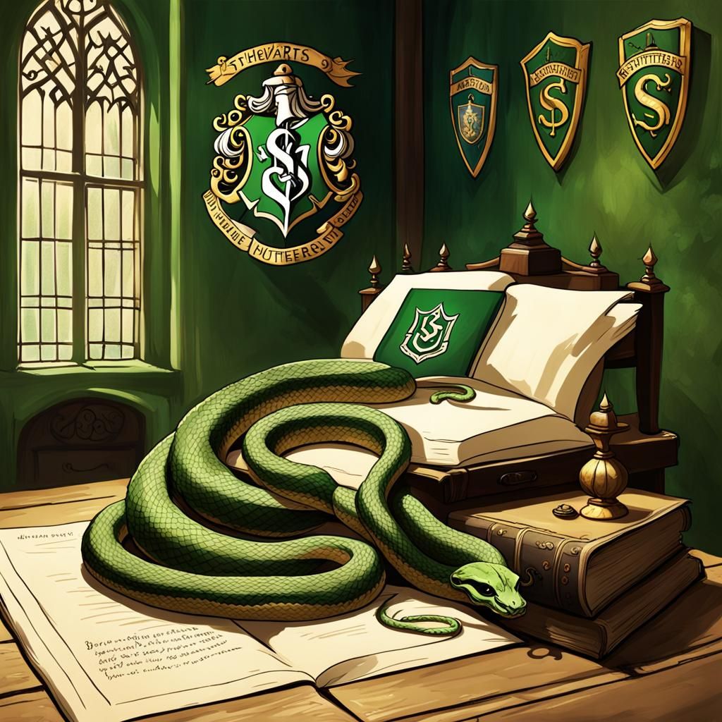Slytherin snakes snoozing. AI Generated Artwork NightCafe Creator