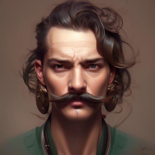 mustache photorealistic hyperdetailed head and shoulders por...