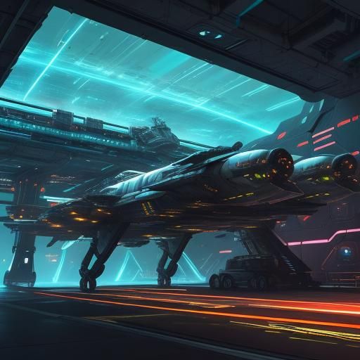 Spaceship Engine Upgrade in Neon Docking Bay