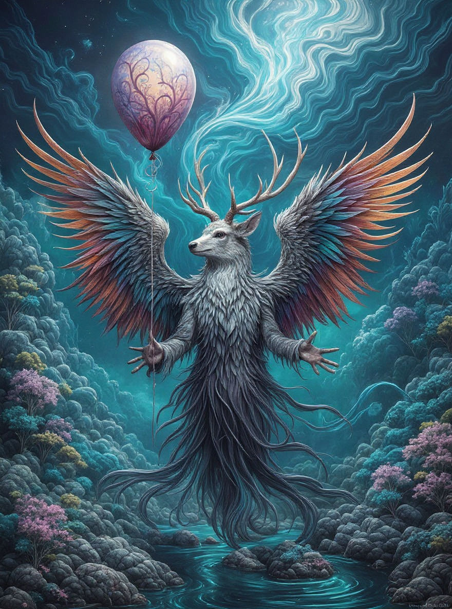 Winged Guardian of the Undersea River  by @hrodebaiart