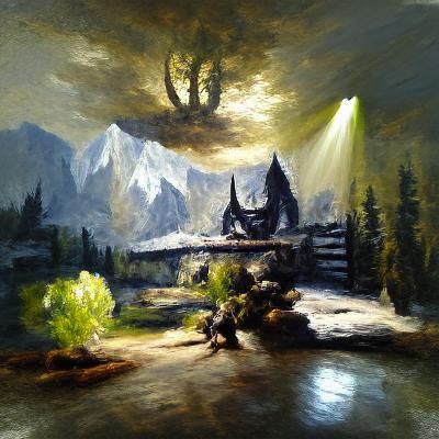 Elder scrolls skyrim oil on canvas concept art volumetric li...