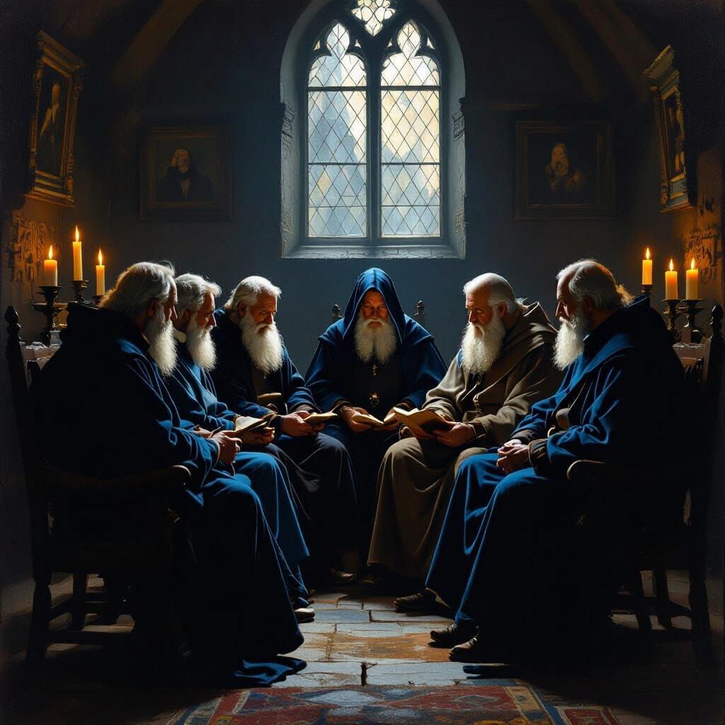 Elders Fellowship in Dimly Lit Chamber