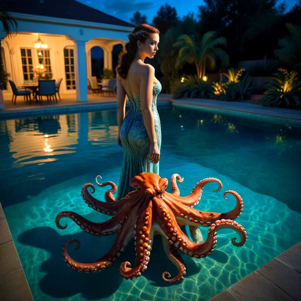 Mysterious Octopus Enchants Elegant Lady