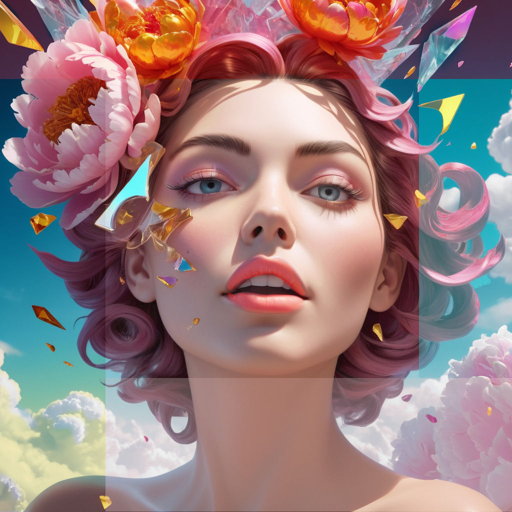 Dynamic Studio Portrait of a Girl and Peonies