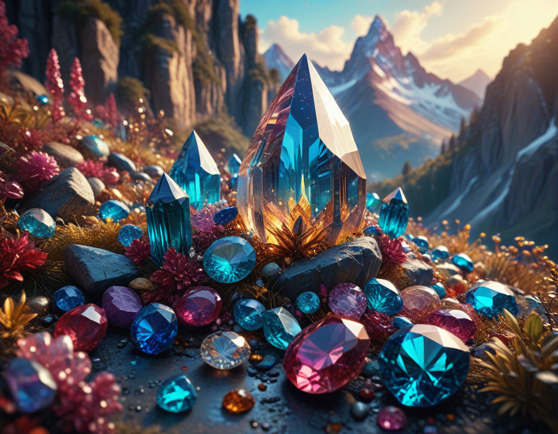 A mountain made up of precious stones, diamonds, sapphires, rubies. The sparkling mountain in a fairytale ...  by @Fiore1978