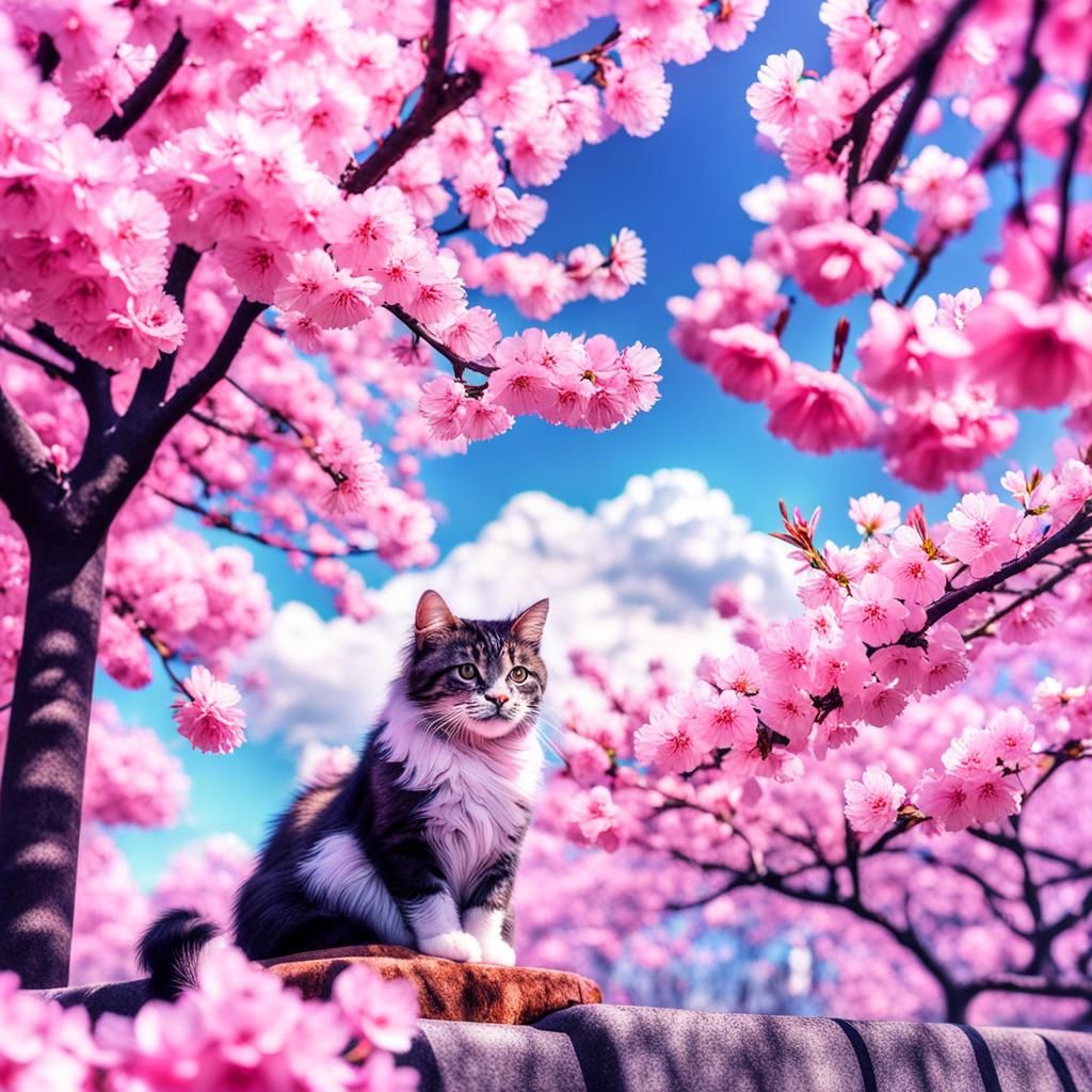 Cherry blossom 🌸 sakura and a pink cherry blossom cat 🐱 🐈...