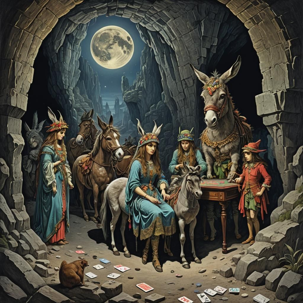 Donkey in a casino on the Moon in a cave
by Gustave Doré + c...