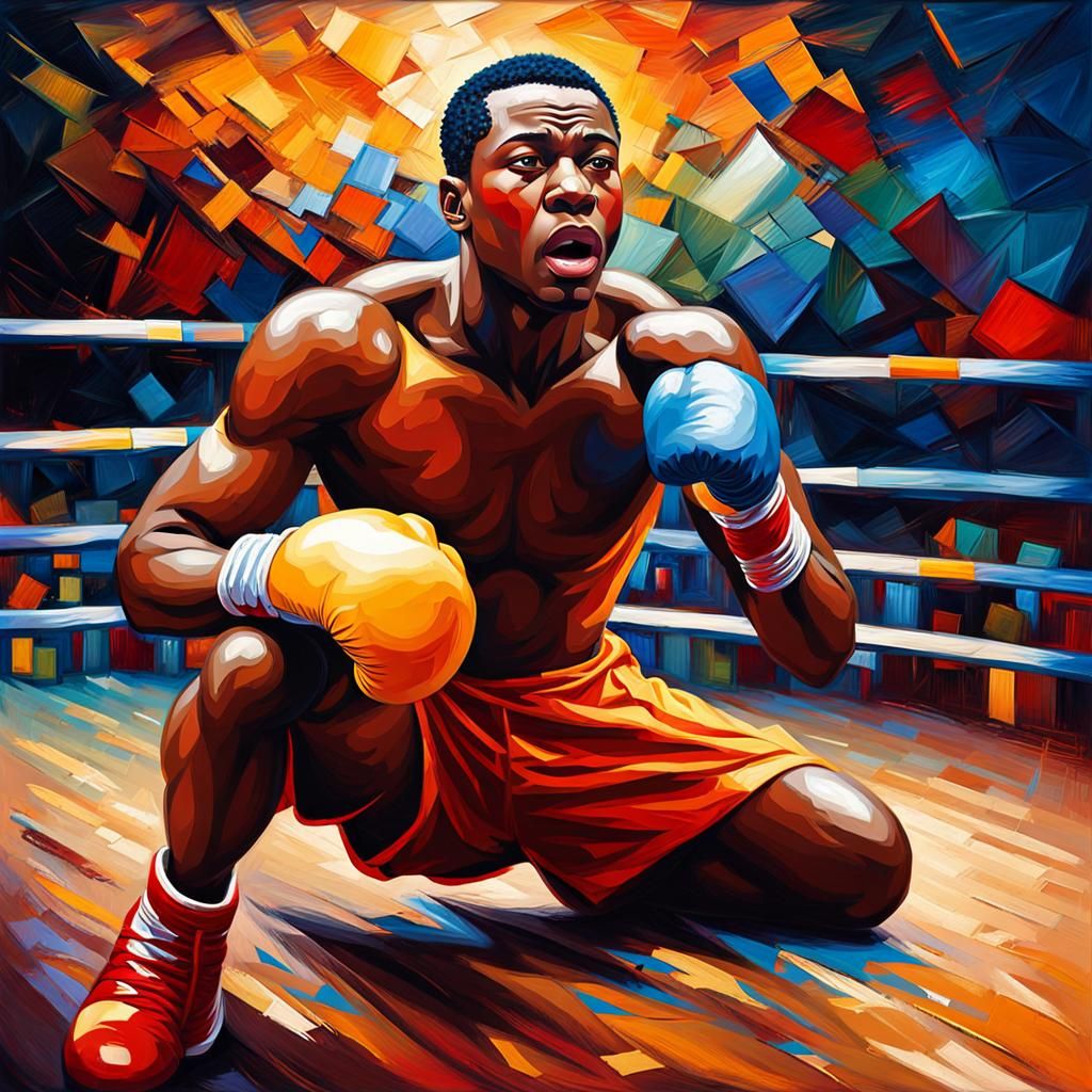 Striking Athleticism in the Boxing Ring, Post-Impressionism style
