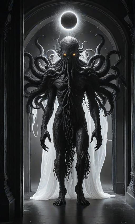 Fully awakened Azathoth the blind idiot god standing in front of the viewer.