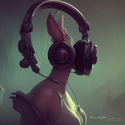 Cute Robot with Neon Headphones in Hyperrealistic Style