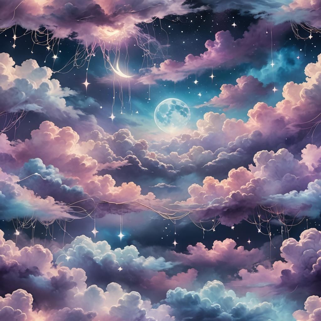 Ethereal Dreamscape with Luminescent Clouds and Shimmering L...