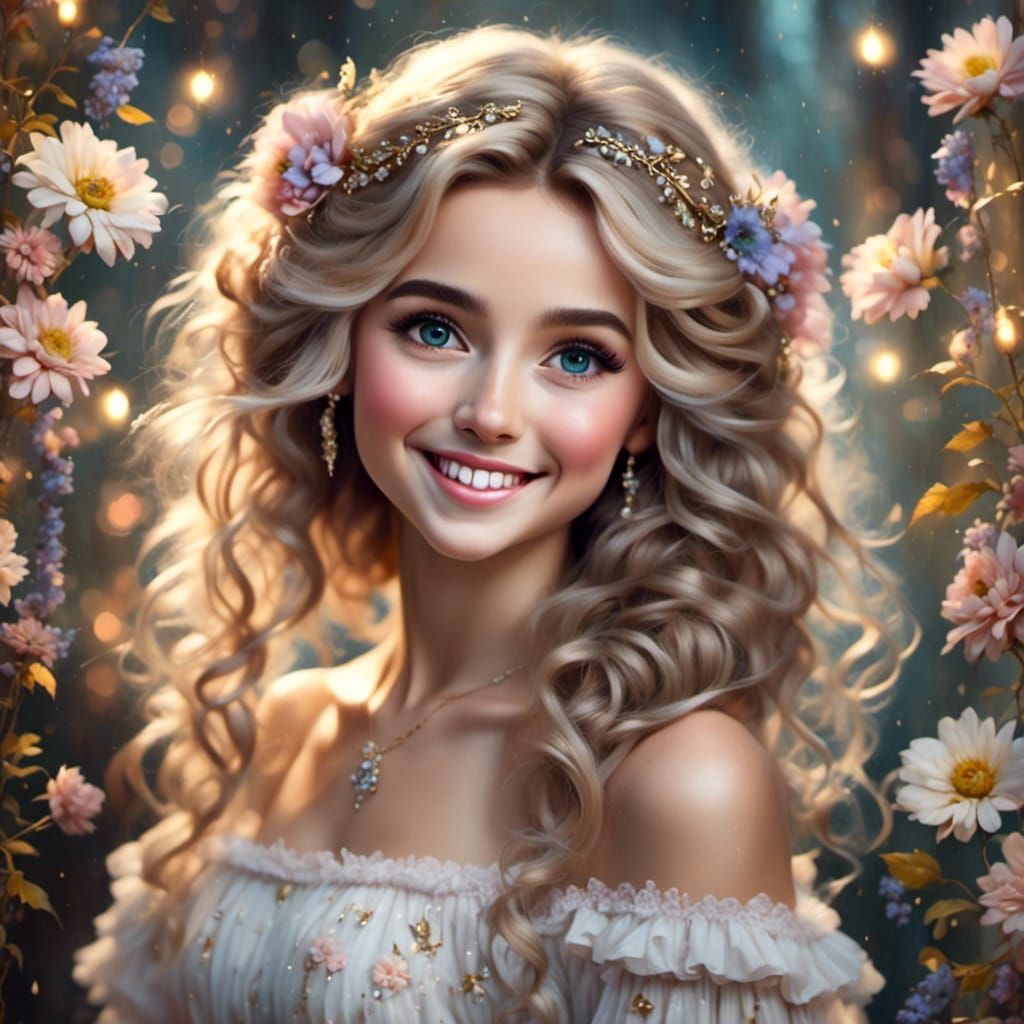 Smiling Woman Portrait in Shabby Chic Pastels