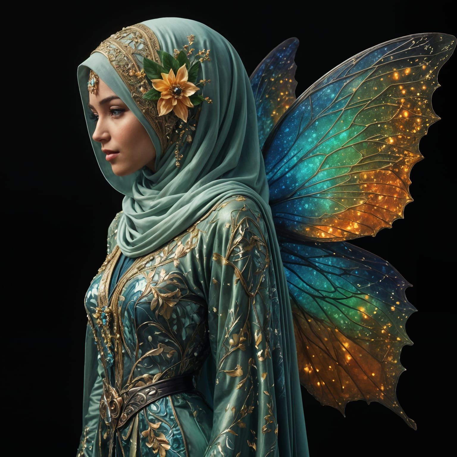 Realistic Fairy in Abaya with Floral Skin