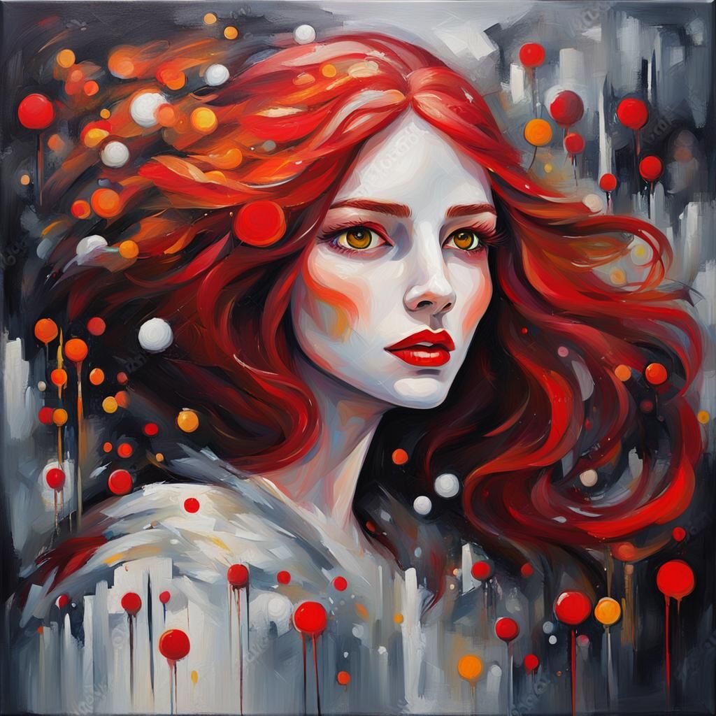 Snow White with Red Hair, Abstract Oil Painting