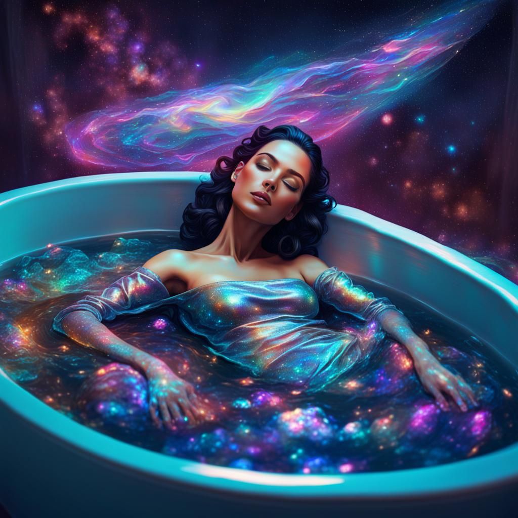 A beautiful woman reclining in a bath