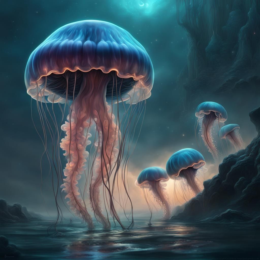 Bioluminescence Animals Jellyfish - Ai Generated Artwork - Nightcafe 