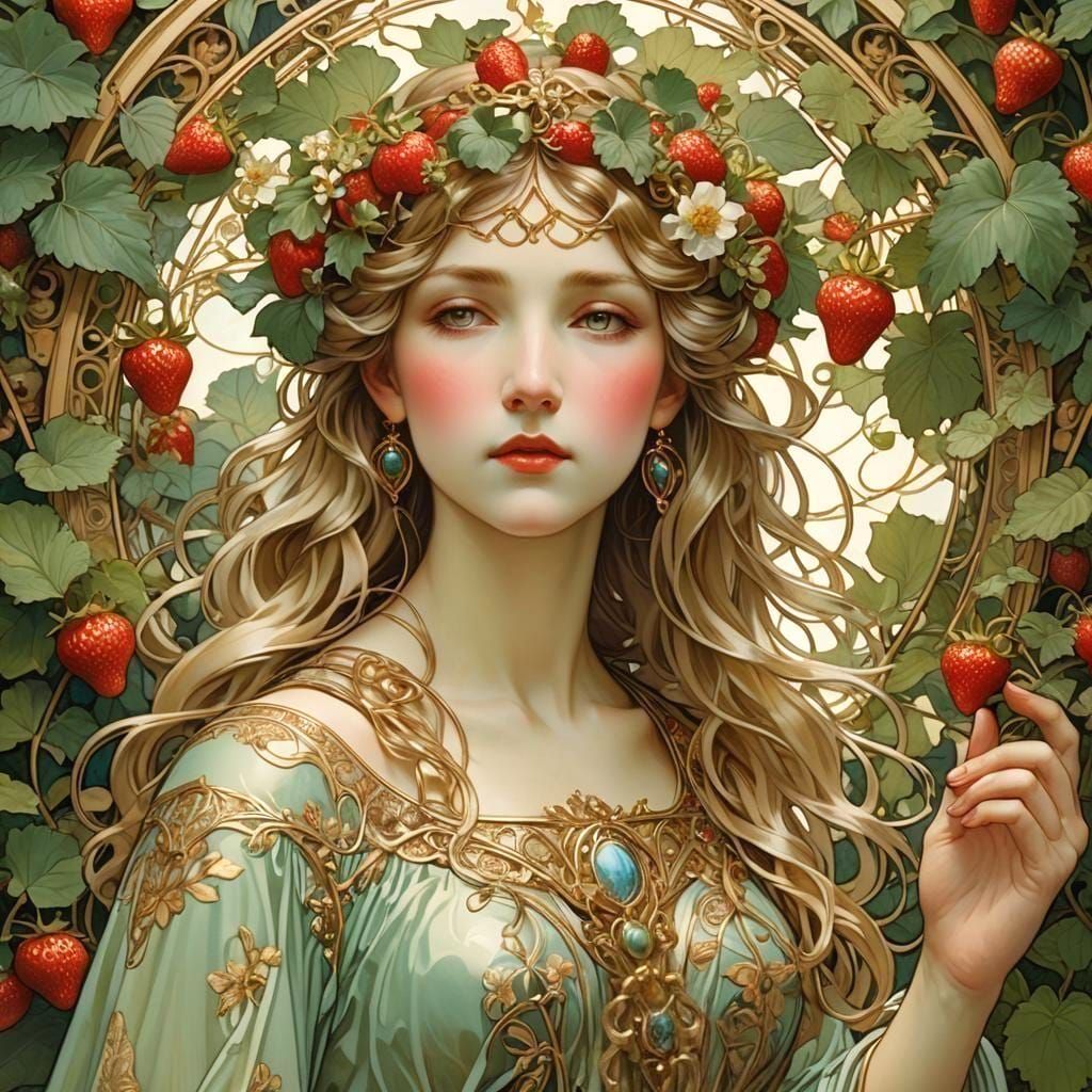 Art Nouveau - strawberries goddess