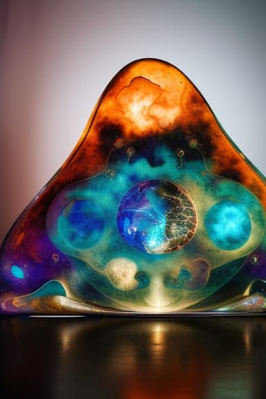 Obsidian Codex: Abstract Paranormal Cosmos in Oil on Water