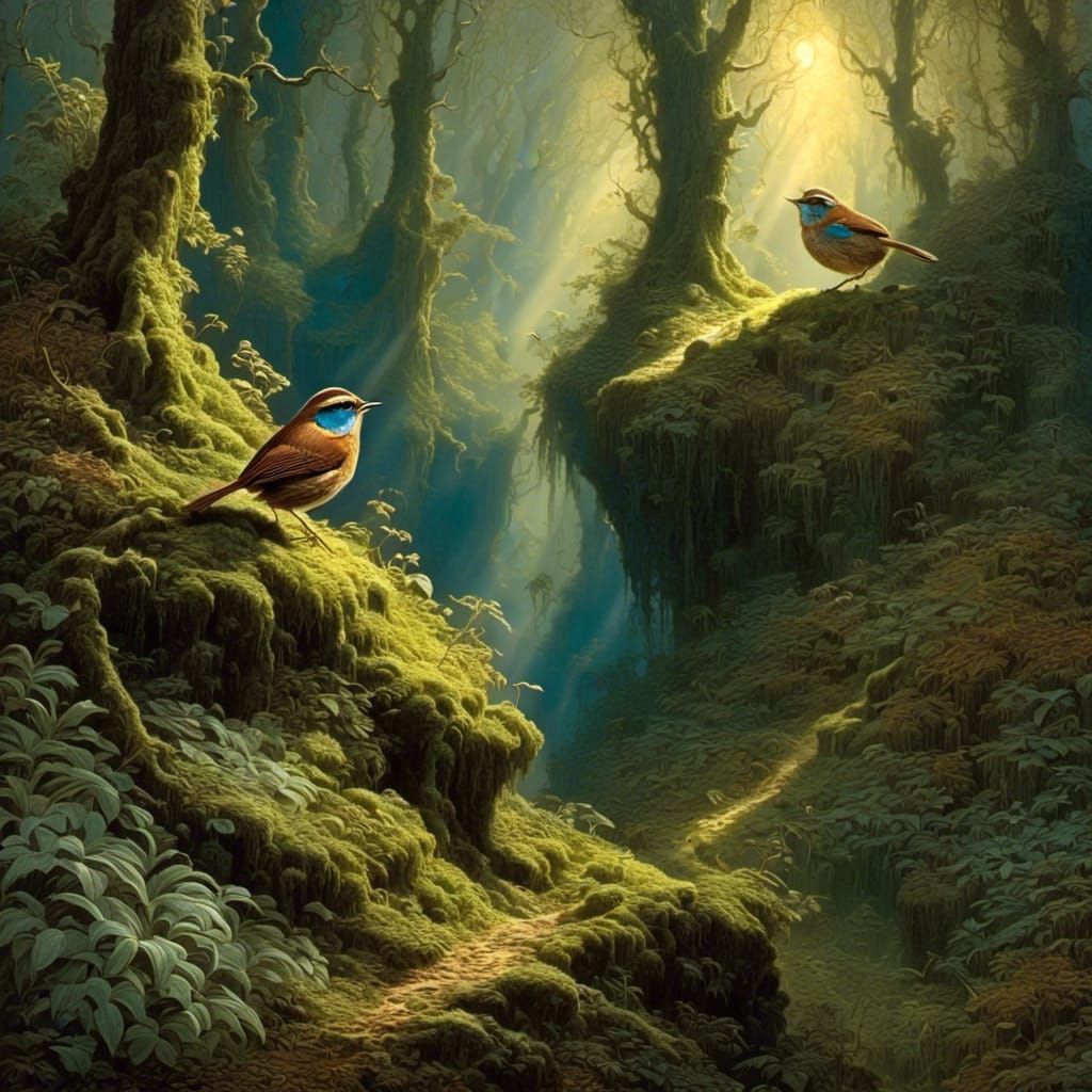 A wren in the mossy enchanted forest.
<lora:The Loreseeker:1...