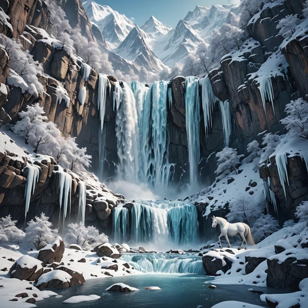Waterfall, glacier, snowy, winter, cold  by @Anna Kendrick fan