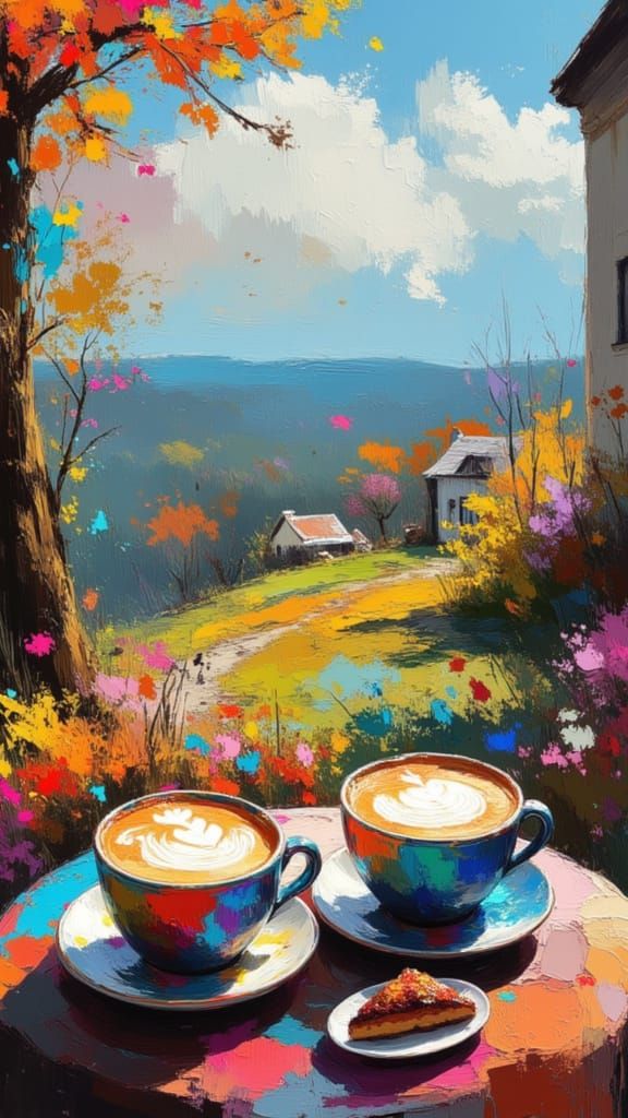 French Country Cafe Courtyard Painting