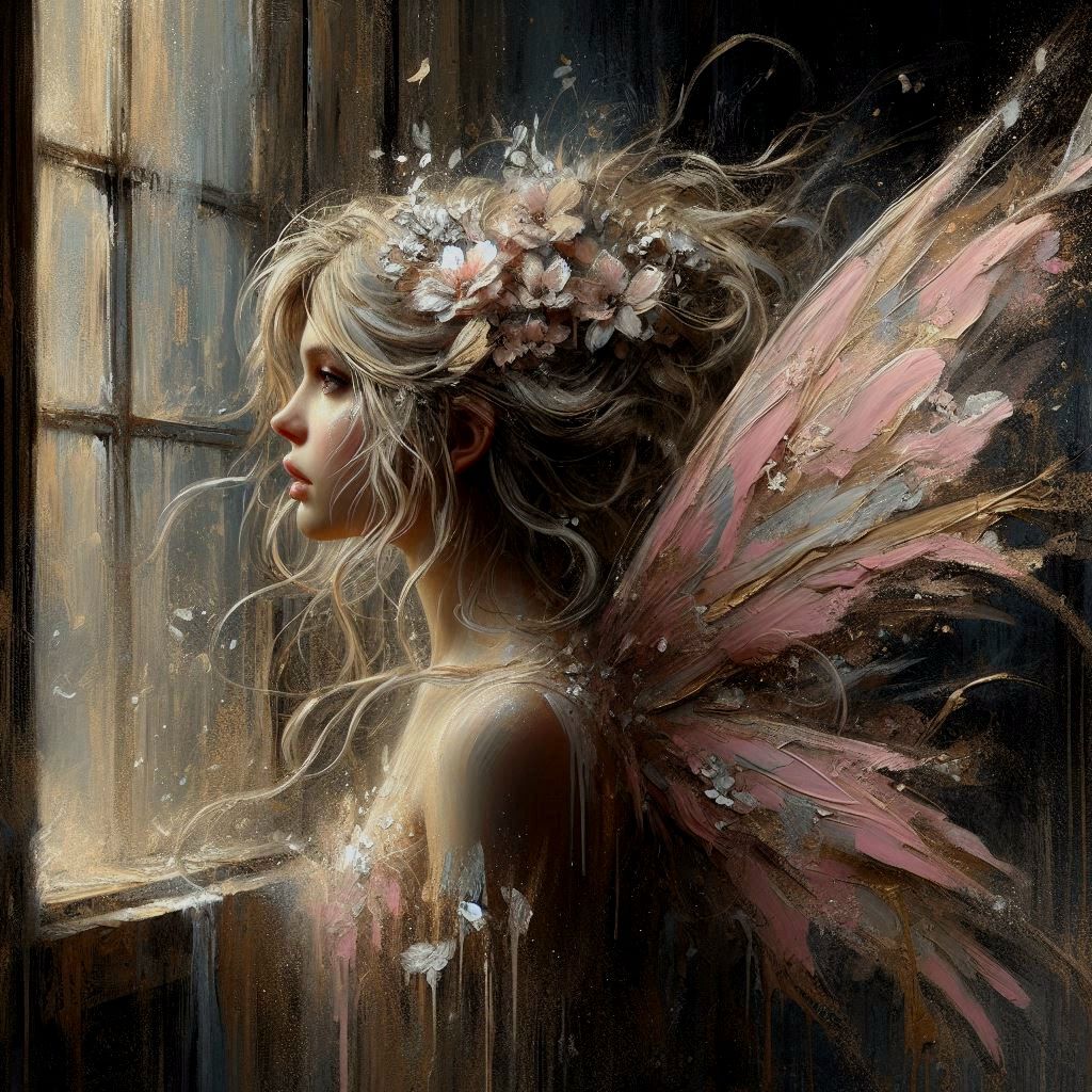 Fairy looking out a window