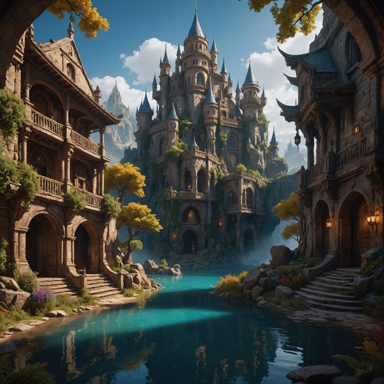 Fantastical Sky Gates Opening: Detailed Matte Painting